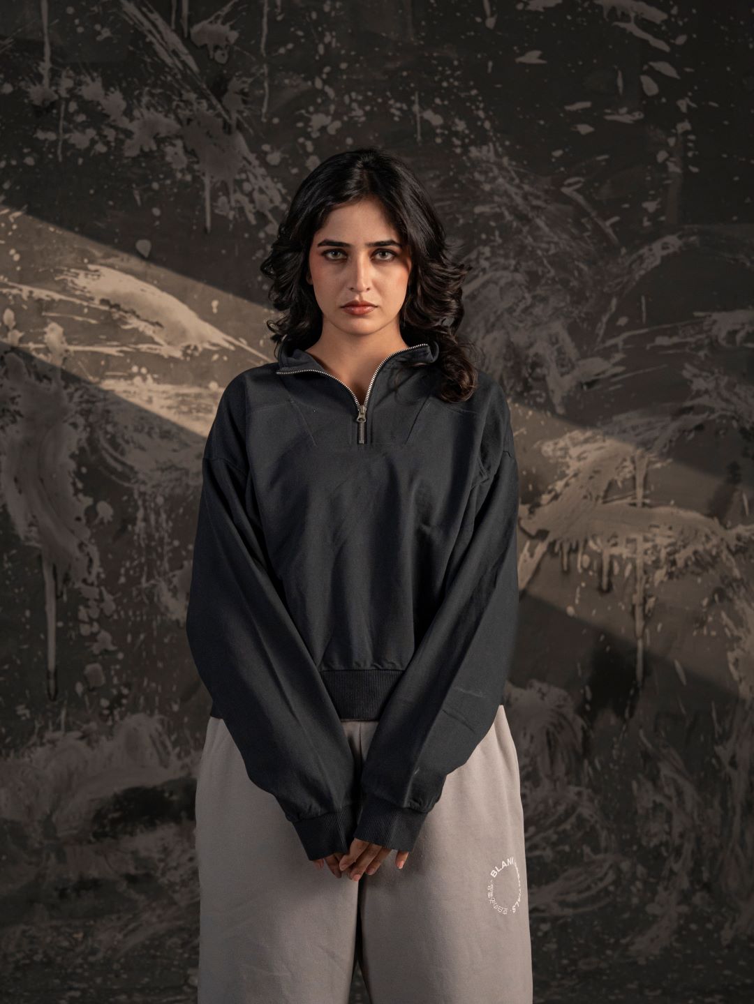 Blank Essentials Women’s Half-Zip Sweatshirt – Black