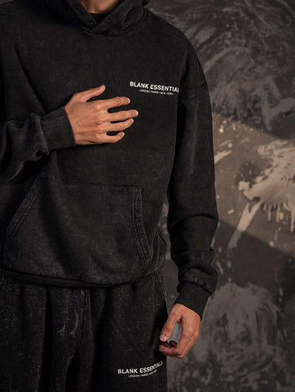 Xculture Blank Essential Hoodie – Acid Wash Black (Limited Edition)