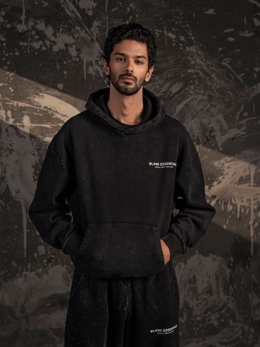 Xculture Blank Essential Hoodie – Acid Wash Black (Limited Edition)