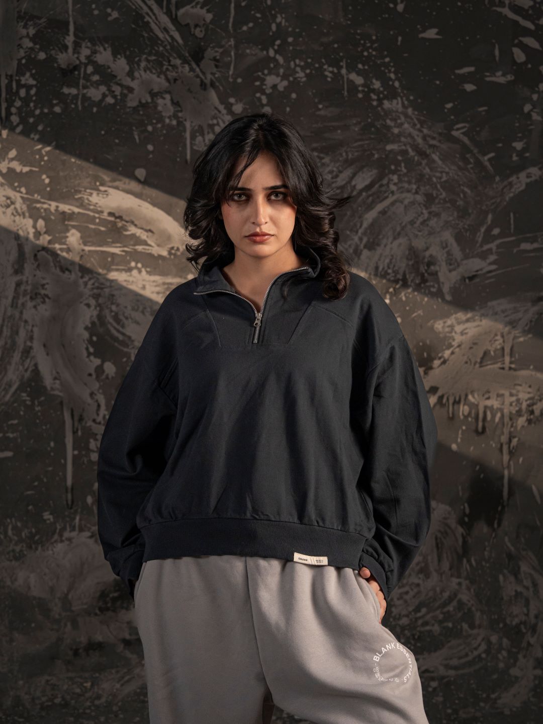 Blank Essentials Women’s Half-Zip Sweatshirt – Black