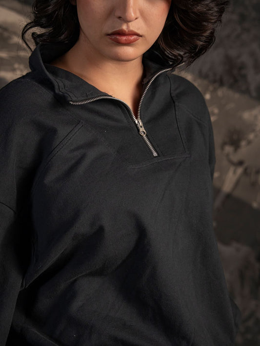 Blank Essentials Women’s Half-Zip Sweatshirt – Black