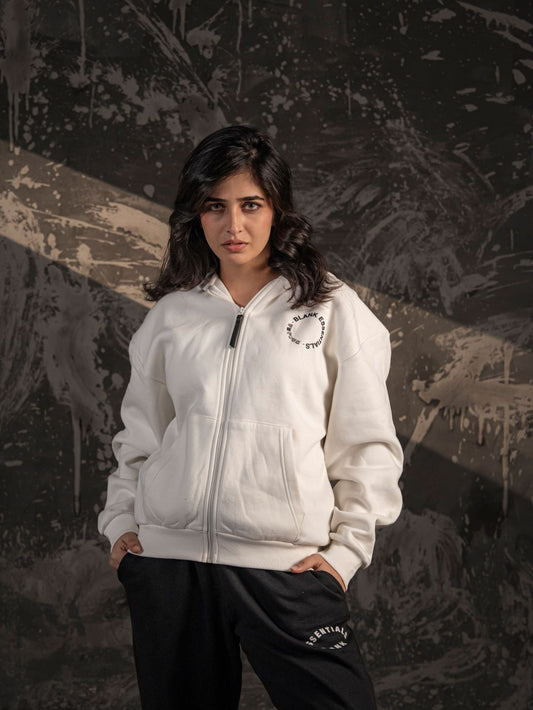 Blank Essentials Zip Hoodie – White (Unisex)
