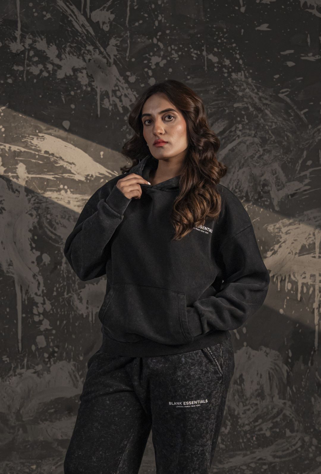Blank Essentials Acid Wash Hoodie – Black (Unisex)