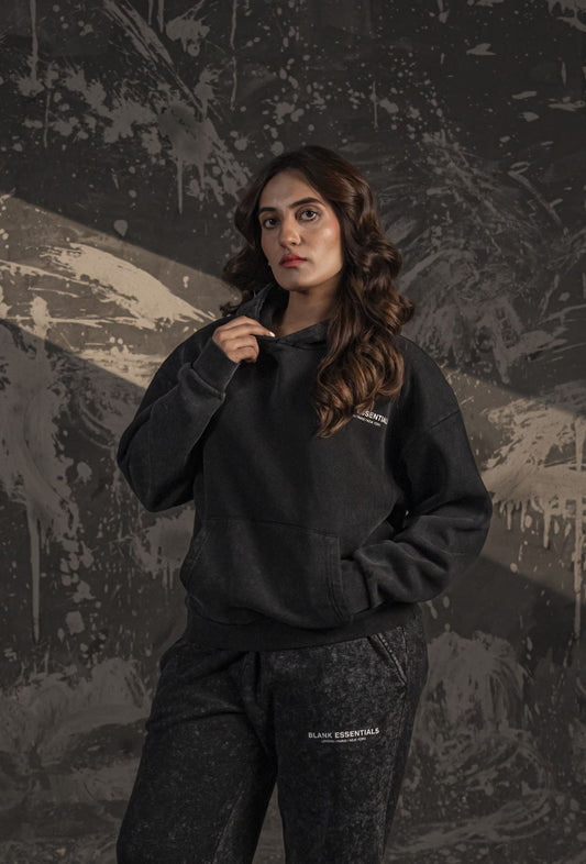 Blank Essentials Acid Wash Hoodie – Black (Unisex)