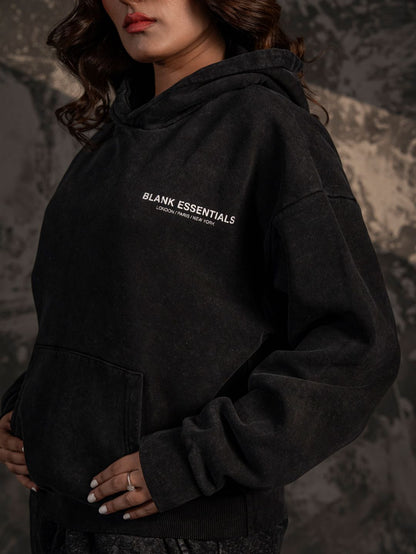 Blank Essentials Acid Wash Hoodie – Black (Unisex)