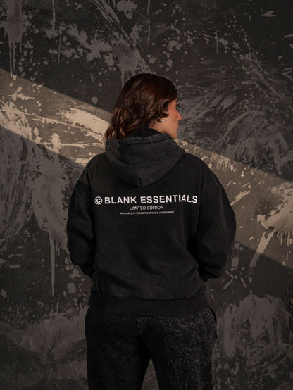 Blank Essentials Acid Wash Hoodie – Black (Unisex)